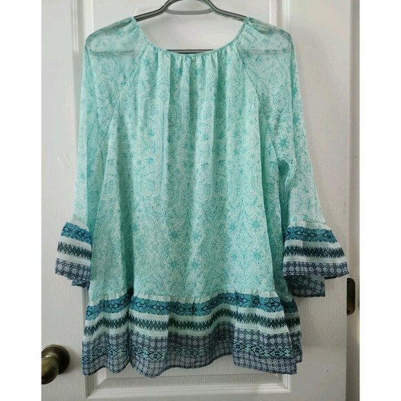 St Johns Bay Womens Boho Blouse Spring Mint Green fully lined 3/4 sleeve size XL - Picture 4 of 9